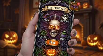 Spooky halloween game interface on phone screen