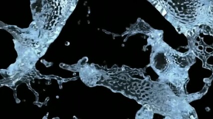 Close up shot of a water splash with a detailed net like structure on a black background