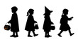 © Prasa-gg - Set of trick-or-treating children silhouettes in Halloween costumes.