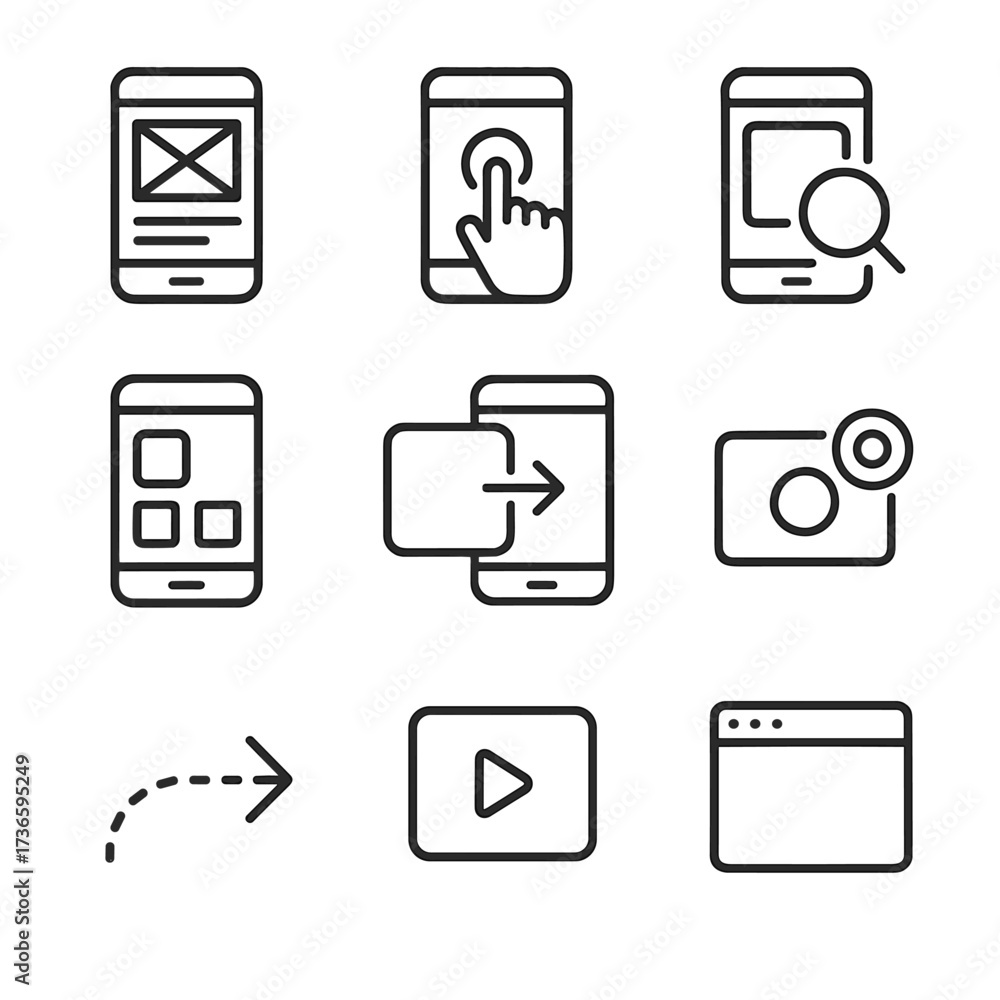 Set mobile app prototyping hotspot transition icon clickable window ...