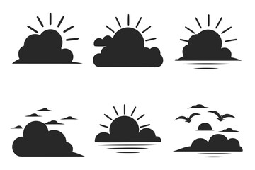 Minimalist cloud horizon glow icon set