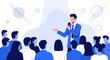 © RATNA - Illustration of a man giving a speech to an audience using a microphone