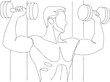 © Chanaka - Man lifting dumbbells in gym one line art vector illustration transparent background