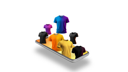 Wall Mural - Fashion Clothing Emerging from Smartphone. T-shirt Digital Concept Animation