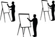 © RabiaAktar - Three silhouettes of men presenting at flip charts, silhouette, presentation, flip chart, whiteboard, drawing, writing, man, standing, business, office, conference, training, learning, teaching, speak