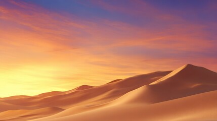 Wall Mural - Serene sunset over rolling sand dunes, showcasing vibrant colors and tranquil desert atmosphere