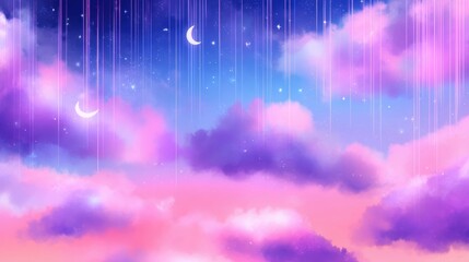 Wall Mural - Dreamy sunset sky with pastel clouds and stars, evoking serenity and wonder in a tranquil atmosphere