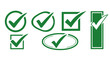 © abdelaziz@771 - Collection of Green Check Mark Symbols in Various Geometric Shapes Indicating Approval and Success