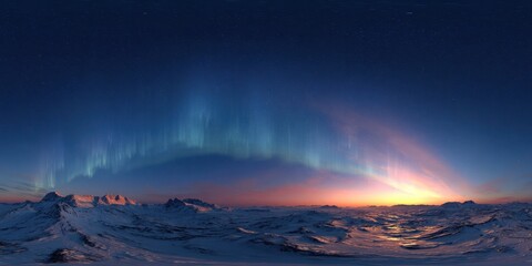 Wall Mural - Stunning Night Sky with Aurora Borealis over Arctic Ice Terrain - A Beautiful Cold Scene from Finland