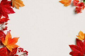 Charming Autumn Bottom Border with Vibrant Maple Leaves in Red and Orange Against a White Background