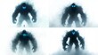© Alis - A set of four images giant monster in the fog background design figure backgrounds composition scene elements emotion movement illustration layers colorful gesture expression motion