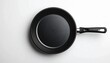 © Daris - A top-down view of a black non-stick frying pan with a black handle, isolated on a white background.