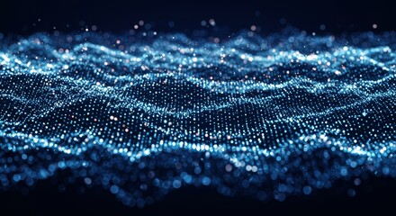 Wall Mural - Abstract Blue Particle Wave - Dynamic Flowing Digital Landscape with Sparkling Highlights.