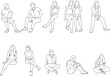 © jihan - vector sketch illustration silhouette design image of students and workers in sitting position