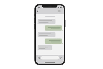 Realistic mobile messaging app messenger concept. Smartphone screen mockup with chat conversation. Social network UI and UX design template for text messages and online dialogue.