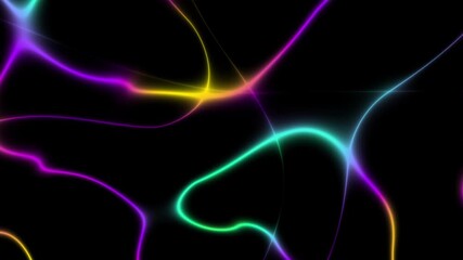 Wall Mural - Abstract seamless looped animation of neon light wavy line running loop background, lasers and lines random moving on black background