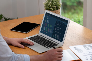 Software development programming on computer screen for brisk application and program coding