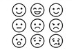 © Ben - Set of linear emoji faces expressing different emotions. Vector cartoon illustration. Icon collection of emoticons for social media, feedback survey or mood reaction tracker.