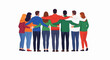 © Avra - Happy people. Diverse multi-ethnic people character group hugging standing together back view. National cohesion, solidarity and unity illustration. International friendship communication vector