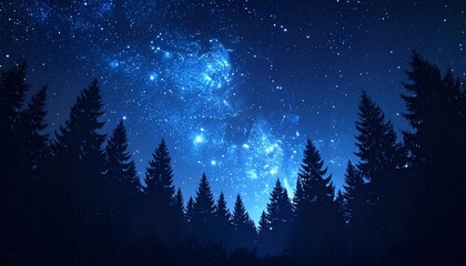 Wall Mural - breathtaking starry night sky with mesmerizing shooting stars and a vibrant galaxy over a dark pine 