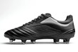 © Bukhori - A close-up, side view of a sleek, black soccer cleat with metallic accents and studs