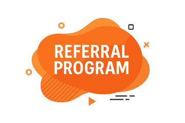 Referral program modern banner for marketing and promotion. Refer a friend advertising strategy. Customer acquisition and loyalty rewards concept. Abstract fluid vector shape design.