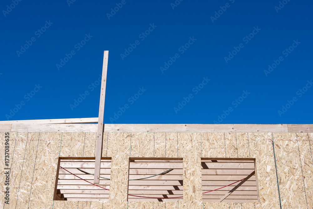 Foto de Stock New housing development construction project, framing ...
