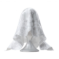 White lace fabric draped over a pedestal isolated on transparent background