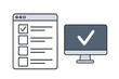 © Quincy - Online survey form concept vector. Checklist in browser window with check mark. Task completed on to-do list. White tick on computer monitor for success, choice, vote.