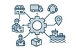 © Quincy - Logistic mechanism and supply chain management concept. Global distribution network, e-commerce delivery, shipping, and transport for market service with connected icons.