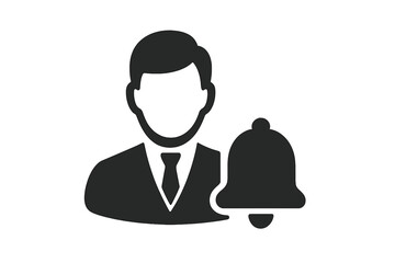 Professional business person with notification bell icon, user profile symbol, corporate avatar with alert notification, trendy flat vector illustration for app, UI, and website design