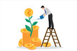 © adehtuk - Mutual fund or growing investment, wealth profit growth or earning increase, savings or wealth management, pension fund concept, businessman investor watering stack dollar coin to grow money plant.