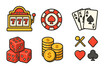 © Mia - Casino and gambling icon set vector illustration. Line art flat icons collection for web and mobile. Slot machine, poker chip, playing cards, dice, money coins. Gamble concept.