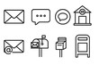 © Sophia - Mail and message icon set. Line art collection with email, chat bubble, post office, and mailbox symbols. Communication concept vector for web, UI, and graphic design.