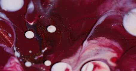 Wall Mural - Sparkling bubbles. Paint background. Defocused red white purple color shimmer water round oil texture flowing on acrylic art abstraction.