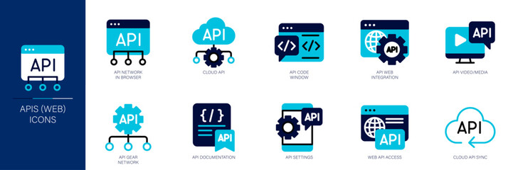 APIs (Web) Building Blue Colored Outline Icon Set