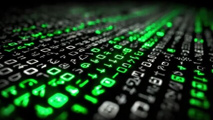 Bright Green Alphanumeric Code on Dark Background with Shallow Depth of Field