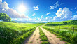 © seven sheep - アニメ風景。空。草原。道。Anime scenery. Sky. Grassland. Road.