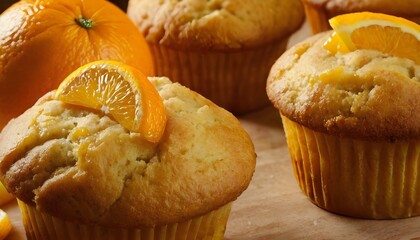 Wall Mural - orange muffins on a wooden board