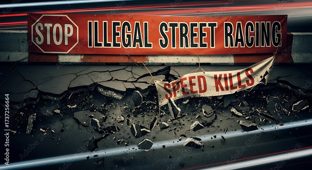 Racing Car Warning Sign Warning signs caution against illegal street racing and dangerous speed ...
