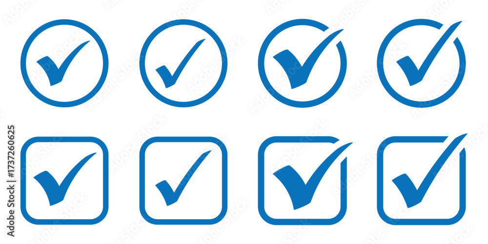 Check box icon with correct, accept checkmark icons. Blue tick box ...