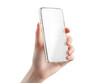 © PNG Boss - Hand holding transparent smartphone with white screen image, Isolated, Png Transparent Background