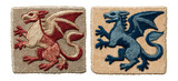 Detailed Embroidered Dragon Patches in Red and Blue Colors on Fabric