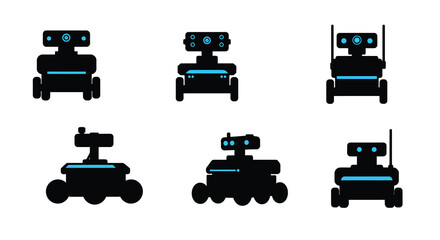 Collection of abstract robot icons in varying designs and configurations