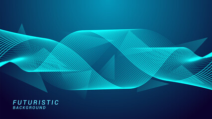 abstract dynamic glowing line waves on a dark blue background. futuristic technology background desi