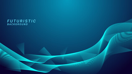 Wall Mural - Abstract dynamic glowing line waves on a dark blue background. Futuristic technology background design template