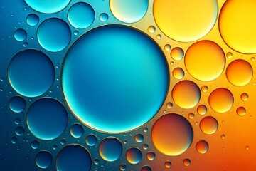 Wall Mural - Abstract circular shapes in vibrant blue and orange tones on dark background, showing light refraction and fluid dynamic concept. Ai generative