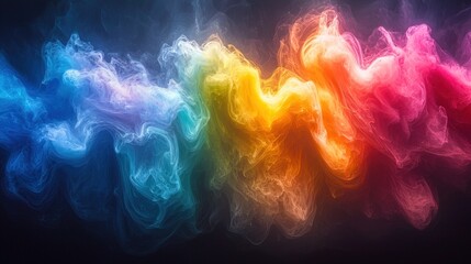 Wall Mural - Flowing spectrum vibrant, colorful smoke-like wisps on a dark background