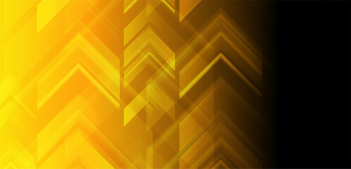 Wall Mural - Bright yellow glowing minimal arrows abstract geometric background. Vector technology design