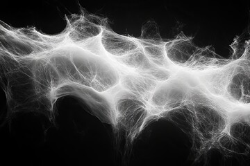 Wall Mural - Stunning glowing white cobweb-like structure against a dark background, perfect for eerie Halloween designs or complex network visuals